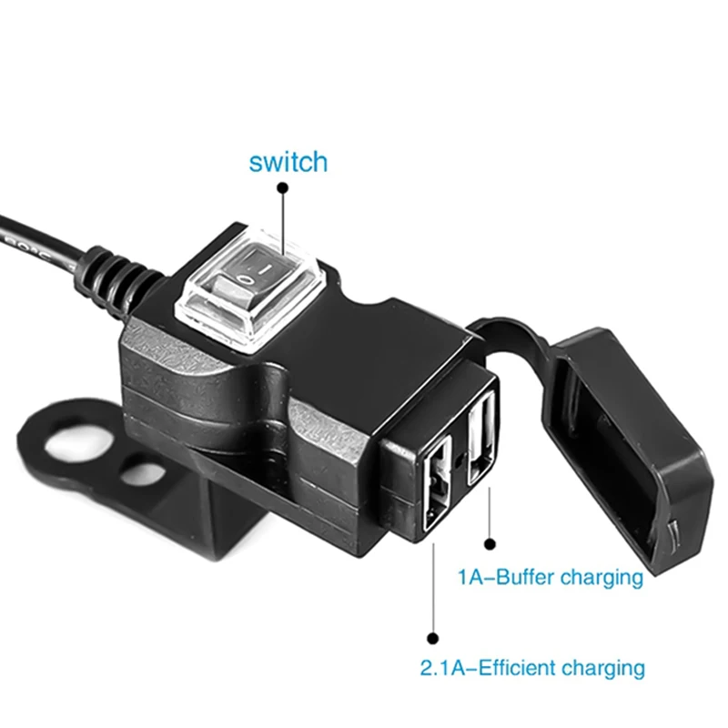 Водонепроницаемый двойной USB порт 12 В зарядное устройство на руль мотоцикла 1A/2.1A