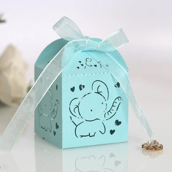 

50PCS Laser cut Gift Box Cute Elephant Hollow Out Baby Shower Gender Revealing Party Candy Box Wedding Home Decoration wholesale