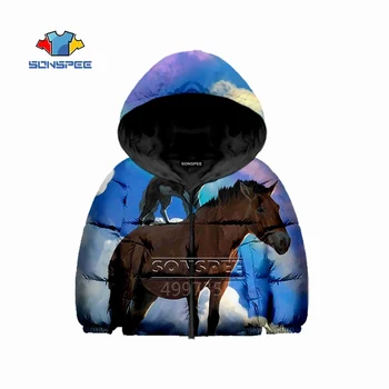 

SONSPEE Kids New Down jacket Horse Dog Animal Harajuku 3d Print Boys Girls Teens coat Sweatshirts Children Clothes Keep warm Y12