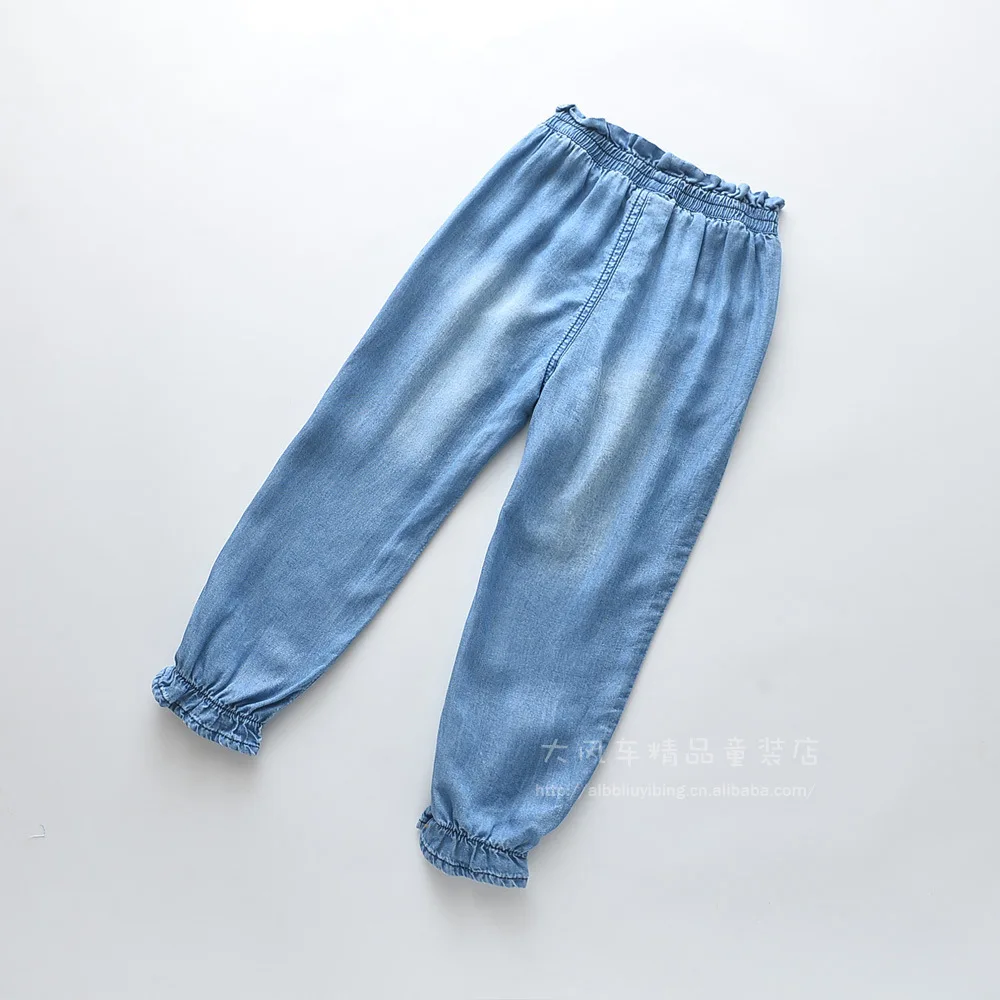

0316-18 Childrenswear 2019 Spring And Summer New Style Doll Embroidered Girls Tencel Cowboy Sand Wash Trousers