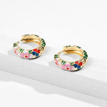 

Bohemia Flower Leaf Small Hoop Earring for Women Fashion Multicolor Enamel Small Hoops Huggie Earrings Pearl Bijoux 2020 Brincos