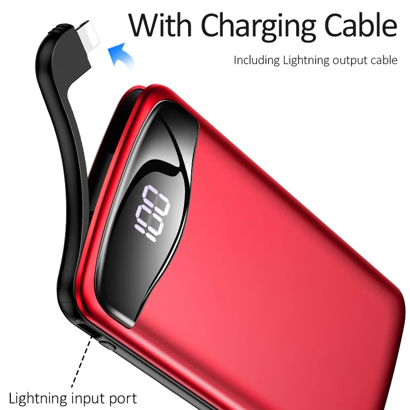 USAMS power Bank 10000 мАч светодиодный дисплей Быстрая зарядка банк питания для usb-кабель для iPhone портативное зарядное устройство повербанк для iPhone samsung
