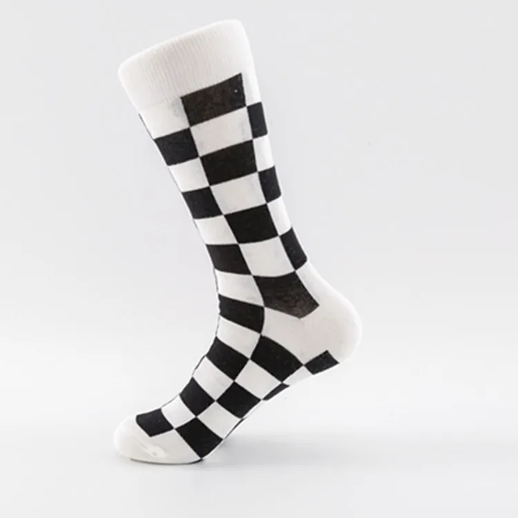 Black White Plaid Креативные уличные геометрические клетчатые полосы куб Зимний бренд скейт смешные мужские носки женские носки хлопок хип-хоп Теплые счастливые крутые носки - Цвет: Black White Plaid