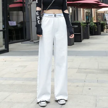 

2020 New wide leg white jeans woman loose was thin High waist jeans straight casual pants mopping the floor trousers