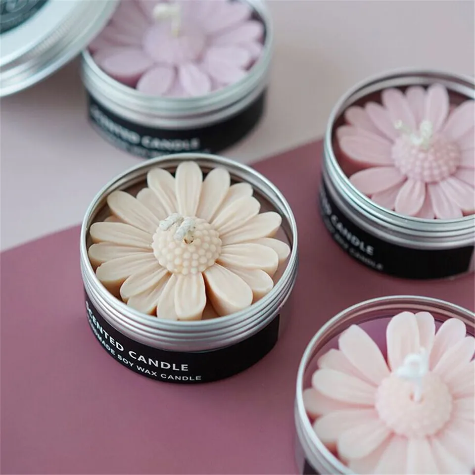 Daisy Scented Candle Daisy Silicone Candle Mold Tinplate Aluminum Box for Candle Making Kit DIY Flower Handmade Candle Mold