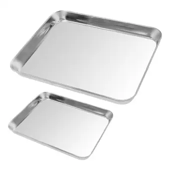

2Pcs Square Baking Sheet Stainless Steel Baking Pans Grill Toaster Oven Trays