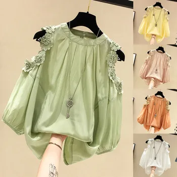 

Fashion Women O-Neck Solid Half Sleeve Cold Shoulder Appliques Loose Tops 2020 hot new products ins wind Campus Leisure S -XL