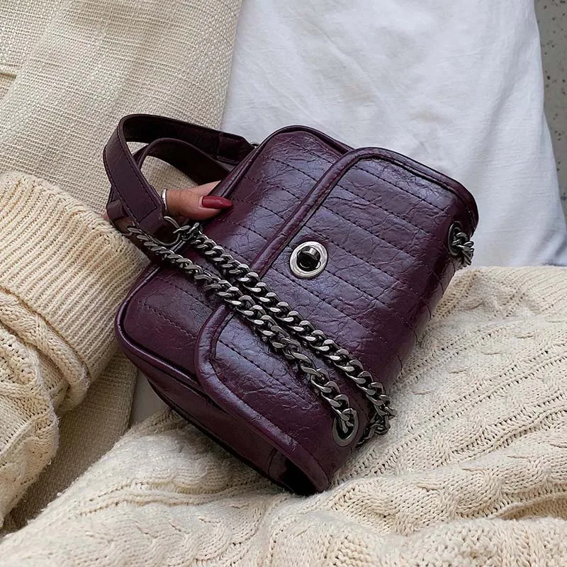 

Solid Color Chain Retro PU Leather Crossbody Bags For Women 2019 Shoulder Messenger Bag Lady Travel Handbags and Purses