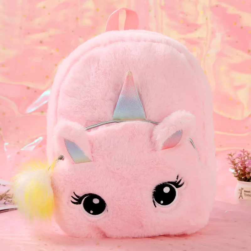 Детский рюкзак с единорогом Kawaii пушистые рюкзаки для детского сада, плюшевая сумка для девочек, детская модная сумка-книжка