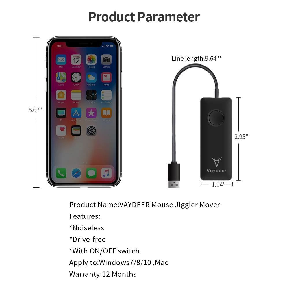 Vaydeer Mouse Jiggler mover USB Port Drive-free with Switch Simulate Mouse Movement to Prevent the Computer from Entering Sleep wifi mouse for pc