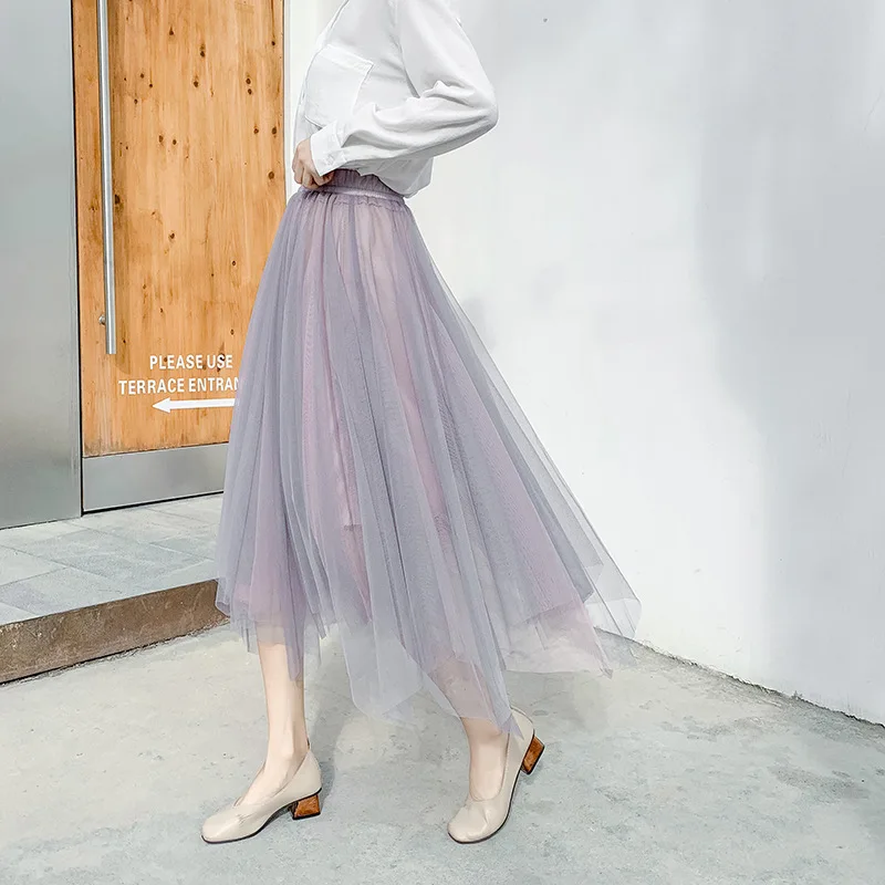 

Large Size 2019 New Style Multilayer Mixed Colors Irregular Gauze Skirt Medium-length Dress High-waisted Tutu Mesh Dress