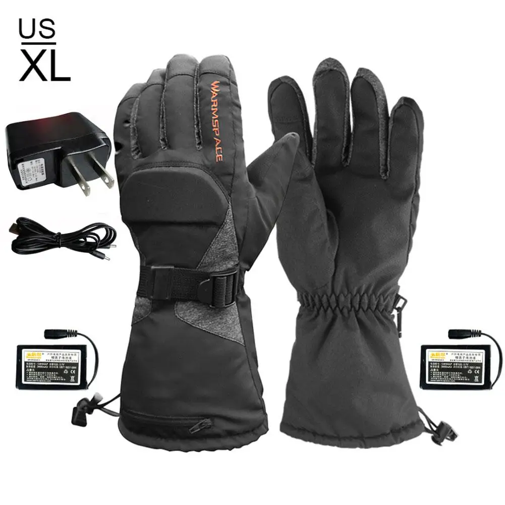 Мотоциклетные перчатки с подогревом, 3,7 в/3600 мАч, батарея, водонепроницаемые, Интеллектуальный сенсорный экран, зимние теплые перчатки для катания на лыжах - Цвет: US plug    XL
