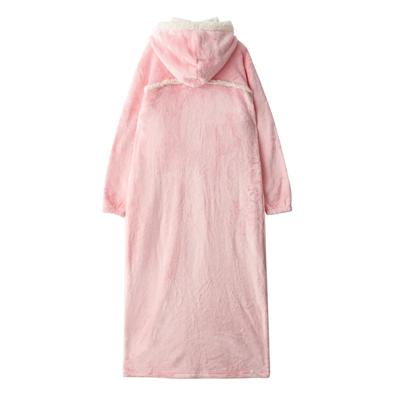 Autumn And Winter Robe Plus Long Robe Coral Velvet Couple Nightgown Thickening Five-pointed Star Pocket Hooded Long Home Robe