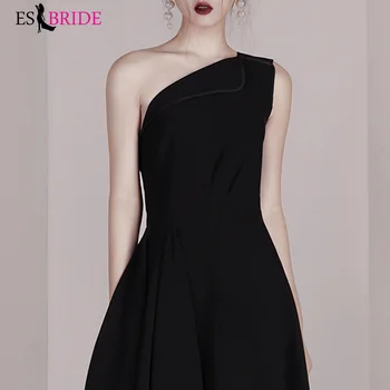 

Elegant Black Homecoming Dresses A-Line Asymmetrical One Shoulder Knee-Length Formal Graduation Dresses ES30461