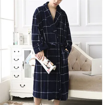 

Men Women Winter Plaid Plus Size Long Flannel Bathrobe Warm Bath Robe Cozy Kimono Robes Dressing Gown Men Night Sleepwear