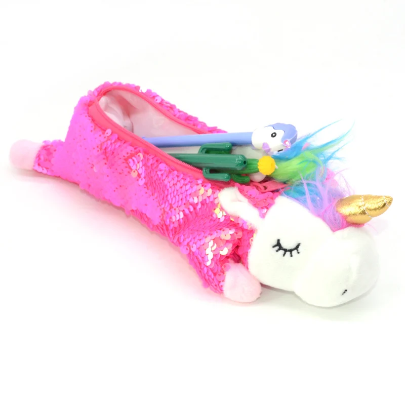 Чехол для карандашей с блестками и единорогом Estuche Unicornio Escolar Crayon Licorne Pennen Etui Детский плюшевый чехол-карандаш для школы корейский Блестящий