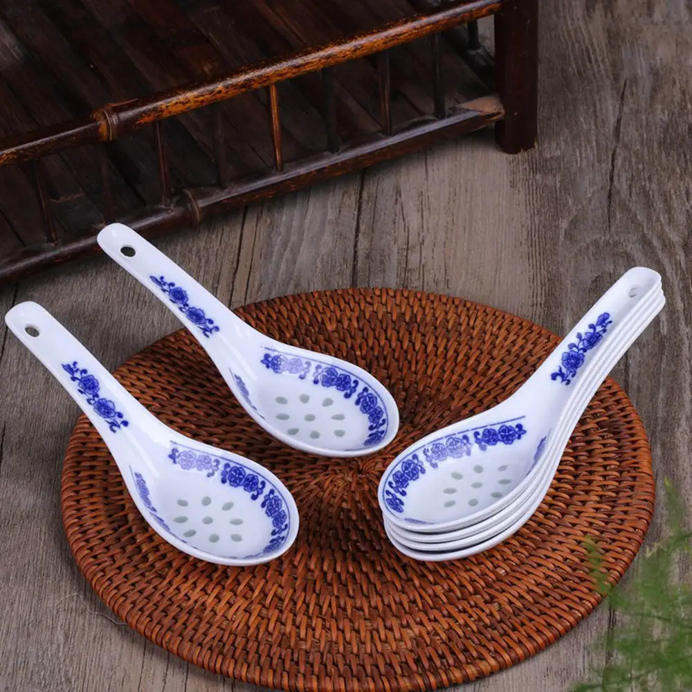 5 шт./компл. Керамика ложки белого и голубого цвета, Bone китайские столовые ложки китайский рисовый ковш посуда подарок