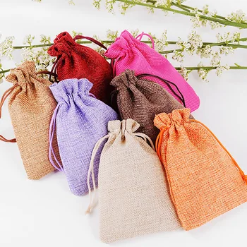 

50Pcs Linen Bundle Bag Draw-string Jewelry Organizer Household Portable Tea Storage Bag Multi Size Jewelry Packaging Bag