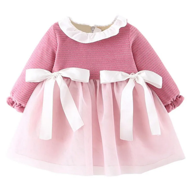 Детское осенне-зимнее милое платье принцессы с длинными рукавами и вышивкой из сетчатого материала