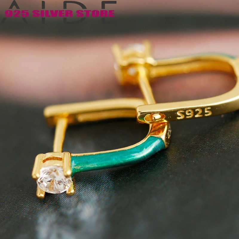 

Aide Hot Sale Hoops Hoop Earrings U-shaped light luxury INS wind Epoxy 925 sterling silver earring buckle earrings customization