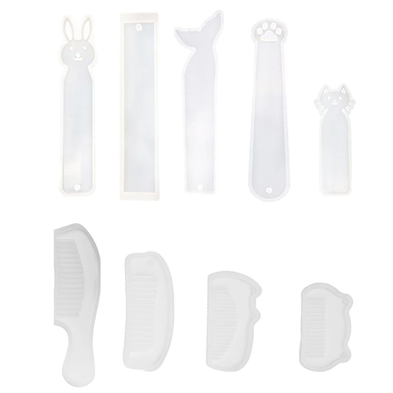 

9 Pcs Silicone Mold DIY Craft Transparent Mold, 5 Pcs Bookmark Mold & 4 Pcs Comb Mold