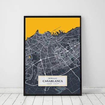 

Casablanca Yellow water city map poster Canvas Art Print Wall Pictures for Living Room No Frame