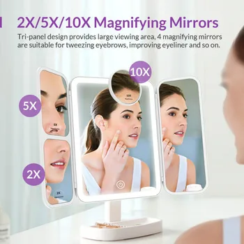 

Portable LED Lighted Makeup Mirror Vanity 2x/5x/10x Magnifying Mirrors Dual Power Supply Cosmetic Mirror For Beauty EASEHOLD