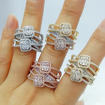 

GODKI Baguette Cut Ring Engagement Handmade Rainbow CUBIC ZIRCONIA Stone Rings For Women Fashion Finger Accessories Wedding Band