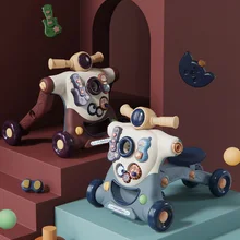 Andador de bebé de cuatro ruedas para niños, caminante de equilibrio, primeros pasos, coche, música educativa temprana, ajustable, carro de aprendizaje
