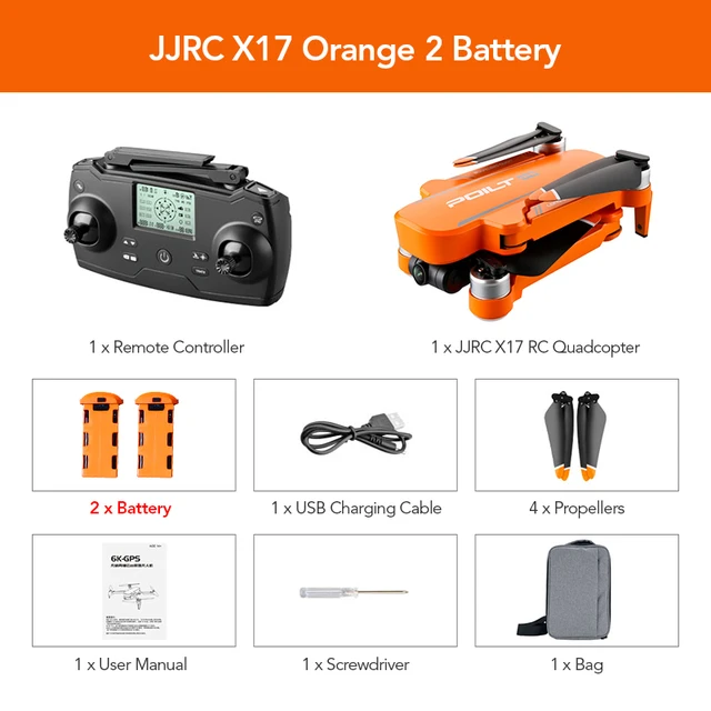 JJRC X17 GPS 6K ESC HD Camera 5G WiFi Brushless 2-Axis Gimbal Optical Flow Positioning Foldable RC Drone PRO Quadcopter RTF GIFT 2 Battery Orange
