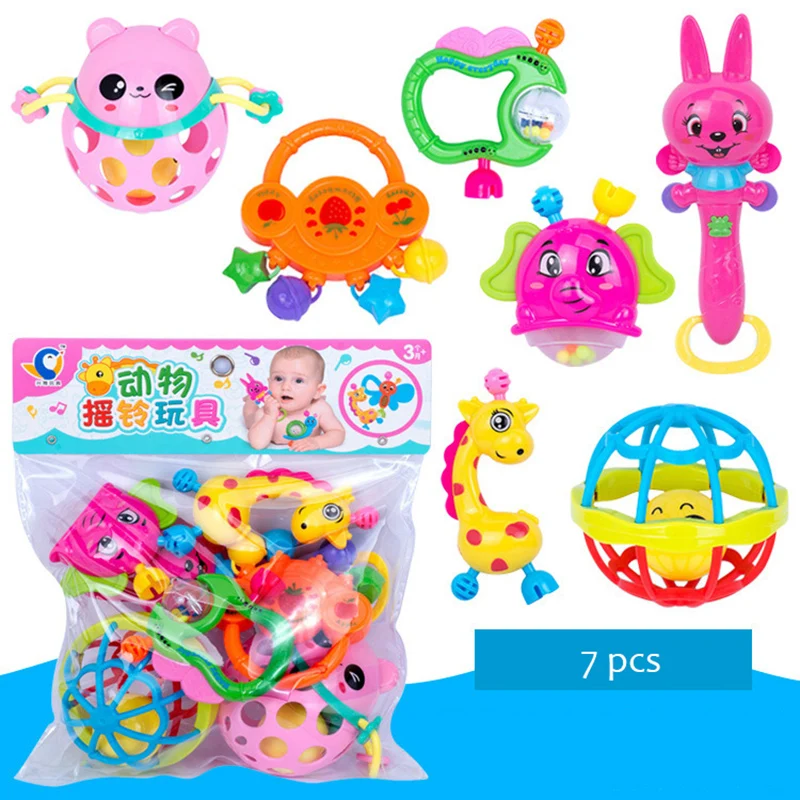 

Baby Rattles Toy 0-12 Months Soft Rubber Hand Knocking Rattle Dumbbell Early Educational Toy For Kid Rattle Newborns Teether Toy