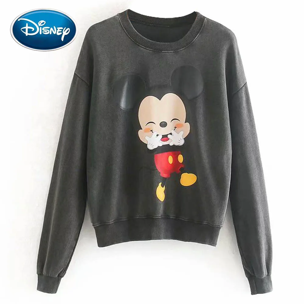 

Disney Stylish Mickey Mouse Cartoon Fortune Love Letter Print O-Neck Pullover Women Sweatshirt Long Sleeve Harajuku Casual Tops