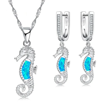 

FDLK Blue Cute Imitation Opal Hippocampus Jewelry Sets For Party Accessory Women Necklace And Earring Set Jewelry Gift