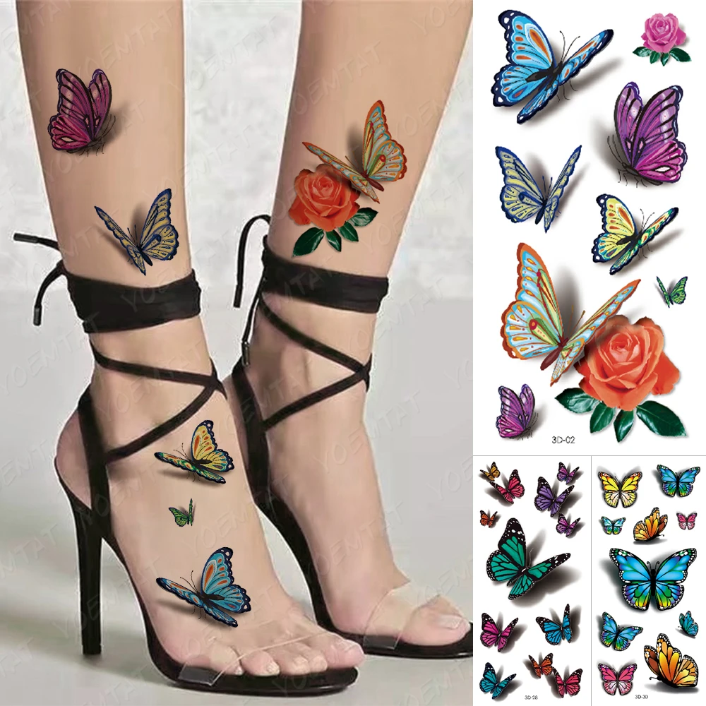 Tatouage Cheville Femme Fleur Et Papillon Autocollants de tatouage temporaire pour femme, motif papillon, fleurs,  étanche, joli Flash, Art corporel, pour poignet et cheville | AliExpress
