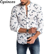 CYSINCOS мужские модные повседневные принтованные футболки с фламинго, хлопковые тонкие облегающие с пуговицами, Корейский воротник, длинный рукав, мужские деловые