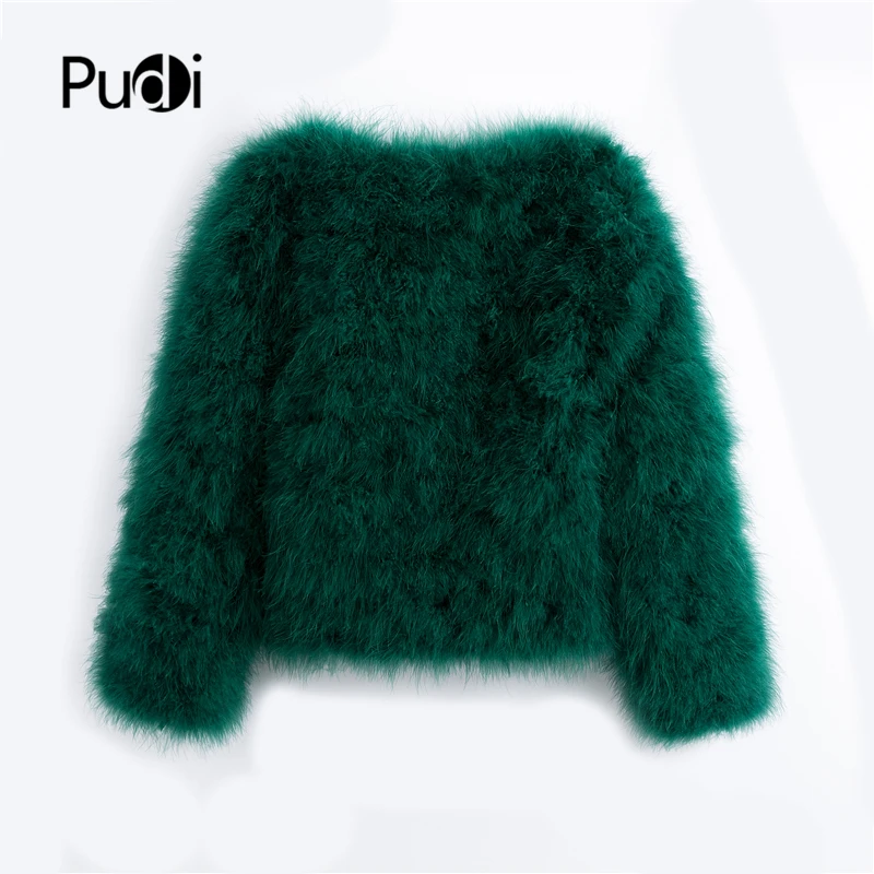 Comprar Pudi 2019 nuevo abrigo de piel de avestruz color caramelo para mujer pelo de pavo envío gratis chaqueta informal corta parka CT902