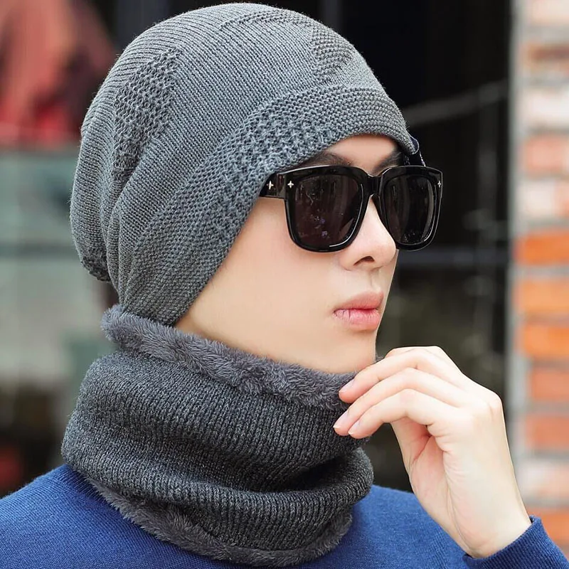 SUOGRY зимние шапки для мужчин Skullies Bonnets Мужская зимняя вязаная шапка шарф шерсть Женский Gorras маска фасоль мужская шапка