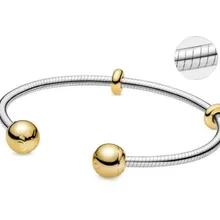 925 пробы серебряный браслет золотого цвета с цепочкой в виде змеи Стиль Открытый браслет подходит для шарма из бисера Diy Модная европейская бижутерия