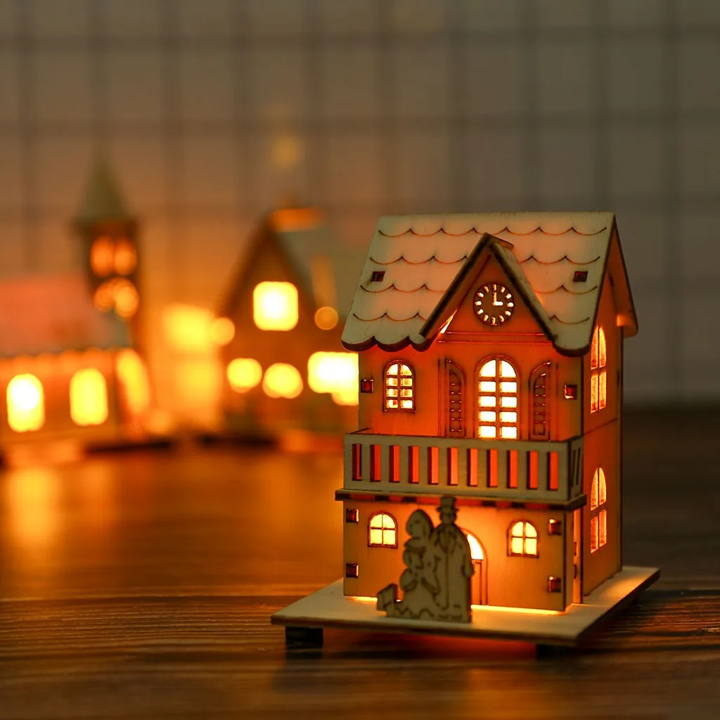 Маленький деревянный Рождественский светодиодный домик с подсветкой для вечерние, свадебные, Креативные украшения, Рождественская игрушка, украшение, кукла, игрушки для детей