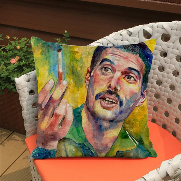 Queen Band Music Art Freddie Mercury Watercolor Vintage Portrait Cushion Cover Poster Design Decorative Sofa Throw Pillow Cover - Цвет: M143-11