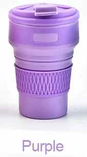 350 мл силиконовая складная чашка безопасный PP материал дорожная портативная чашка герметичный дизайн наружная телескопическая чашка - Цвет: YWY073-L-Purple