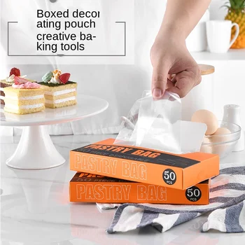

50 Pcs Paper Box Transparent Pe Disposable Thickened Decorating Bag Cake Decorating Cookies Squeezing Baking Tools