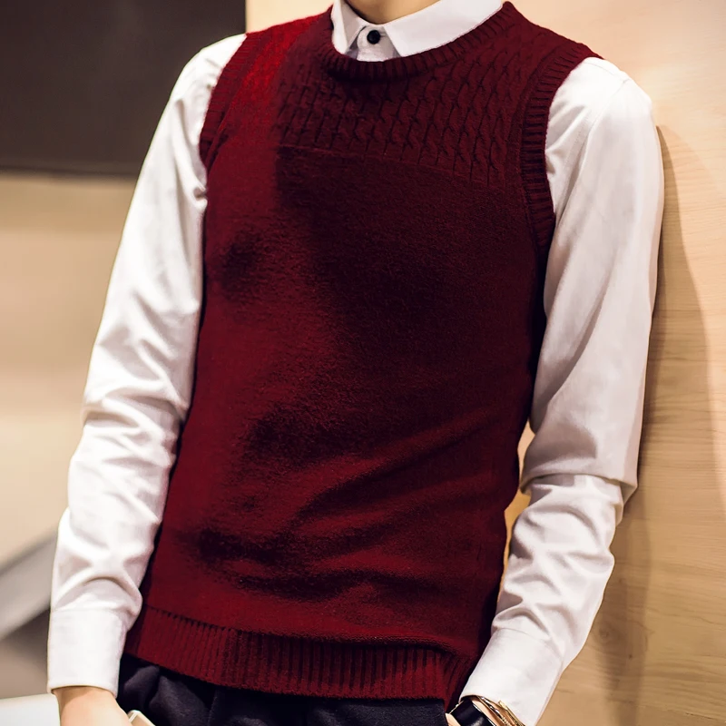 Мужской свитер без рукавов, пуловер с круглым вырезом, Модная тонкая Корейская версия, Вязанная одежда без рукавов, свитер