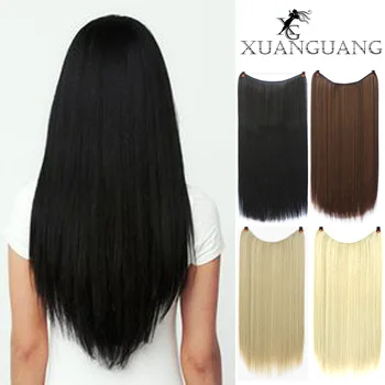 

XUANGUANG Invisible Wire No Clip One Piece Halo Hair Extensions Secret Fish Line Hairpieces Wave Straight Synthetic