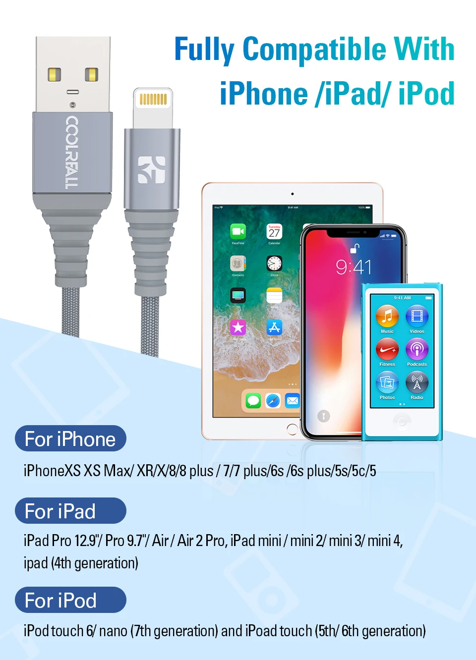 Coolreall MFi кабель Lightning USB быстрая зарядка для iPhone Apple кабель для зарядки данных для телефона X XS Max XR 8 7 6S 6 Plus 5S SE 5