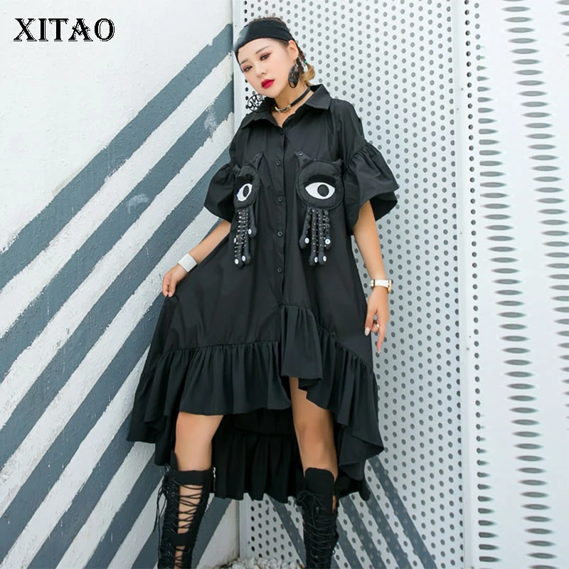 Платье с открытыми плечами XITAO асимметричное плиссированное платье топ