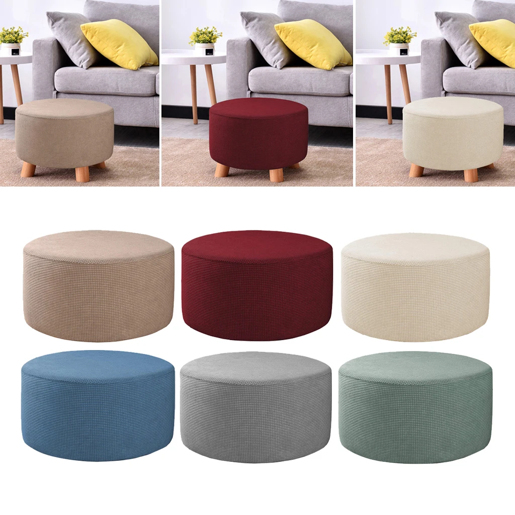 Stretch Round Ottoman Cover Jacquard Ottoman Slipcover Soft FootStool Protector Washable Elastic Folding Storage Stool Furniture Protector For Living Room-Khaki-Large:75-82cm 29.5-32.3in 