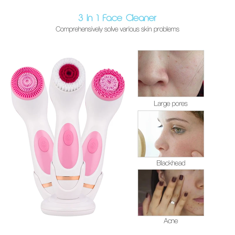 CkeyiN 3 In 1 Electric Facial Cleansing Brush Silicone Rotating Face Brush Deep Cleaning Skin Peeling Cleanser Exfoliation 50