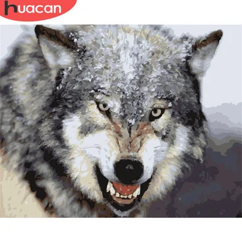 

HUACAN Oil Painting By Number Wolf Hand Painted Paintings Gift DIY Pictures By Numbers Animal Kits Drawing On Canvas Home Decor