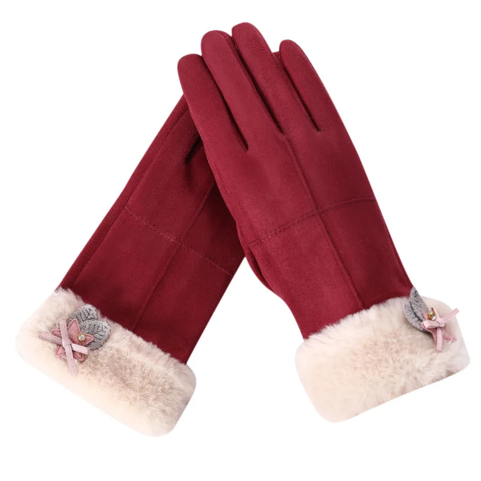 Новые модные женские перчатки осень зима милые пушистые теплые рукавицы полный палец варежки для женщин Спорт на открытом воздухе женские перчатки экран Luvas# D